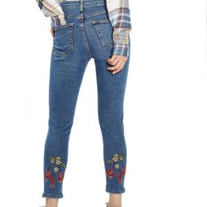 TopShop Jamie Petite Embroidered Hem Skinny Jeans